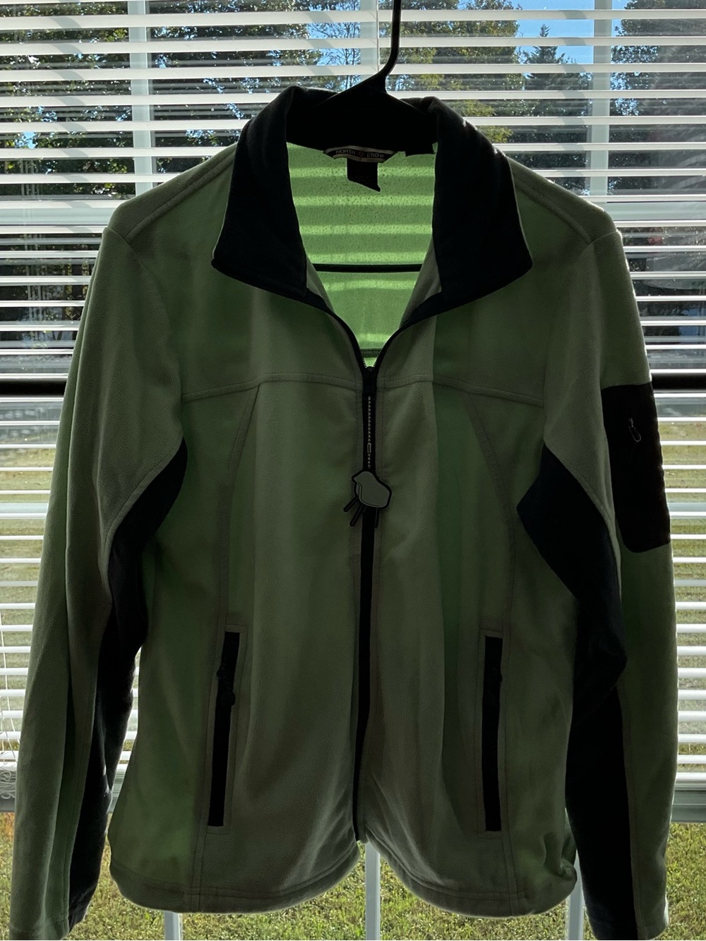 Women's Light Green and Black Fleece Jacket with Full Zip